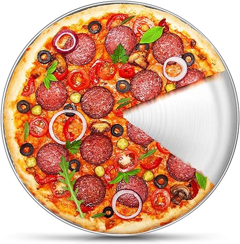 P&P CHEF Bandeja de pizza de 12 pulgadas, bandeja redonda de acero inoxidable para hornear, plato de metal para el hogar, restaurante, al aire