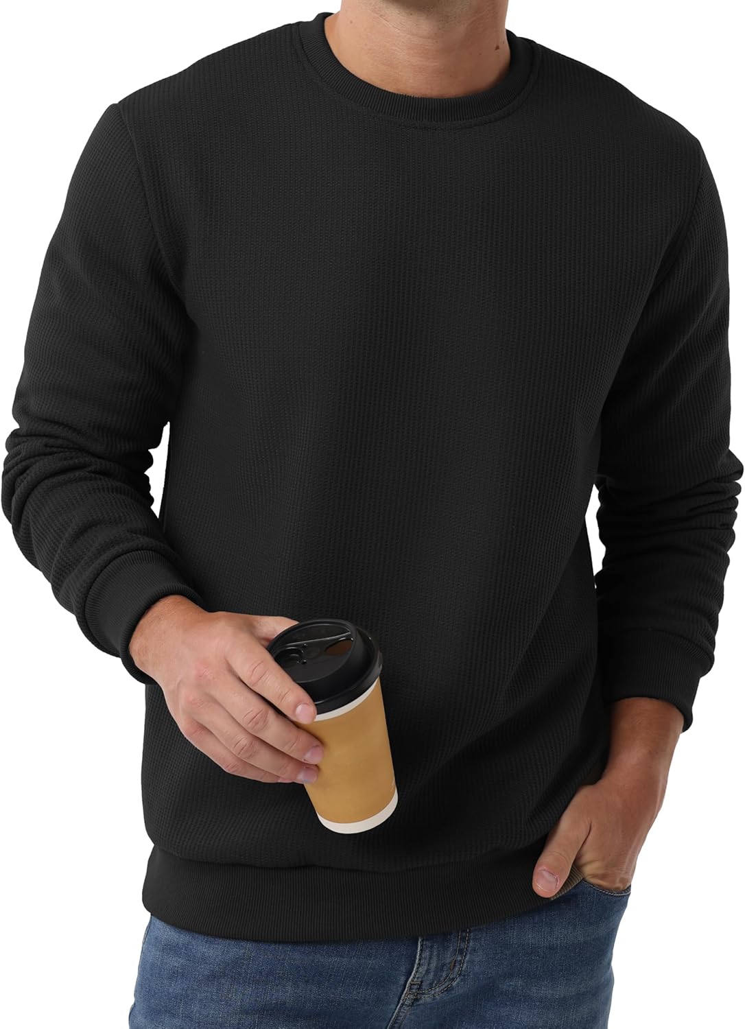 Sailwind Men's Crewneck Sherpa Lined Fleece Waffle Sweatshirt Long Sleeve Warm Pullover Winter Thermal Heavyweight Tops - Image 5