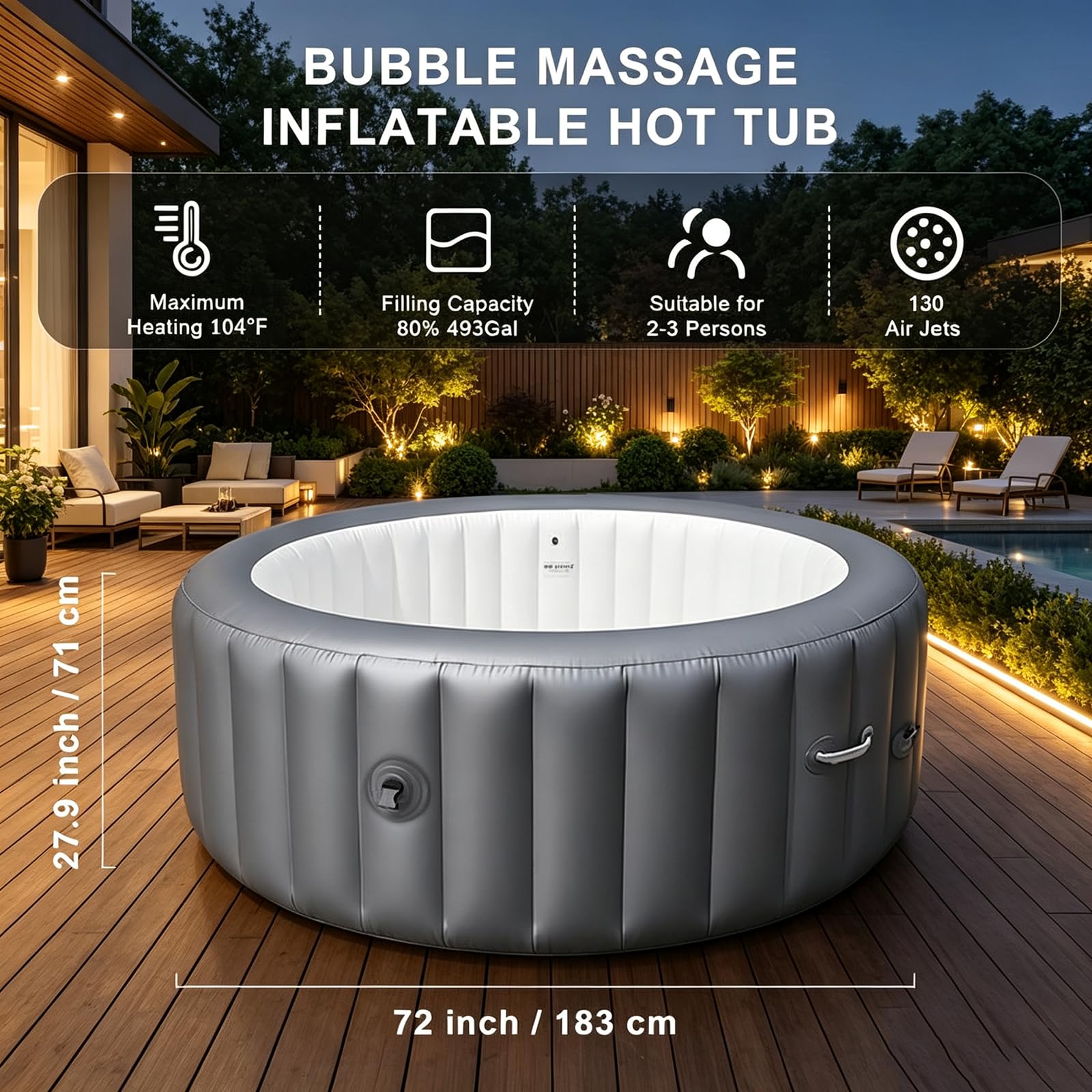 J acuzzi Inflable Portátil De Hidromasaje Burbujas Con Luces Led 6 Colores
