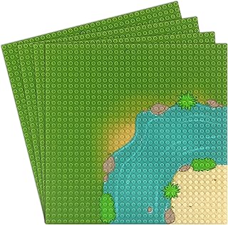 Classic Baseplate with Grassland Curved River Plates 10 x 10 Inches /32 x 32 Studs Base plate for Building Blocks Compatible with Major Brands