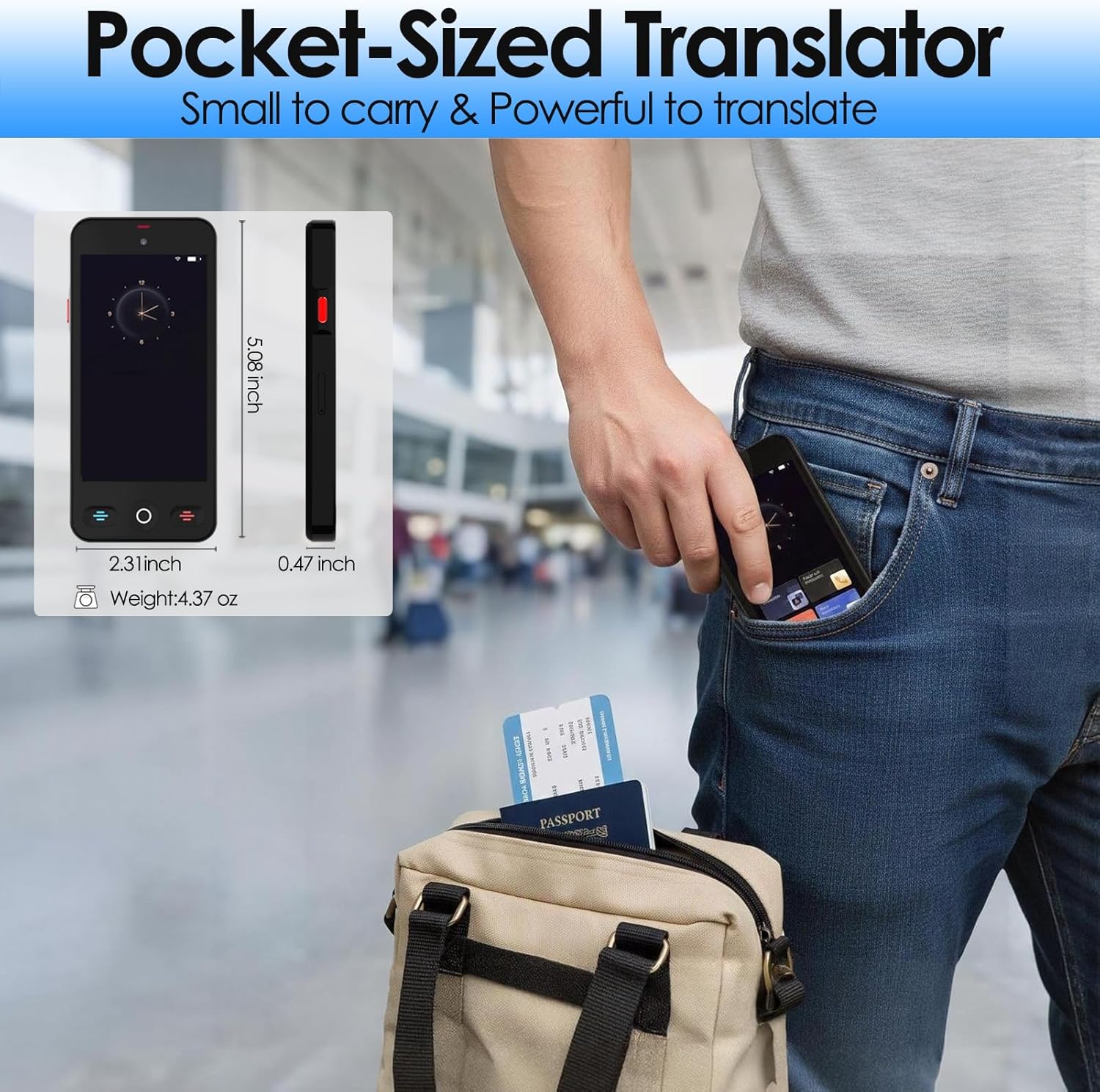 JMFONE AI Language Translator Device, No WiFi Needed, 150+ Languages Instant Two-Way Voice Translator, Support ChatGPT, Online/Offline/Photo/Text/Audio & Video Call/Recording Translation for Travel