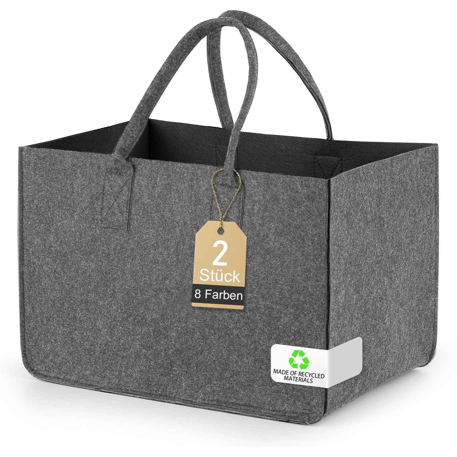 2 Stück Einkaufstasche Groß Filz 30L, Filztaschen Damen Shopper 40x27x27 cm, Einkaufskorb Klein Look für Einkauf, Spielzeug & Auto Organizer, Stabil, Faltbar & Leicht