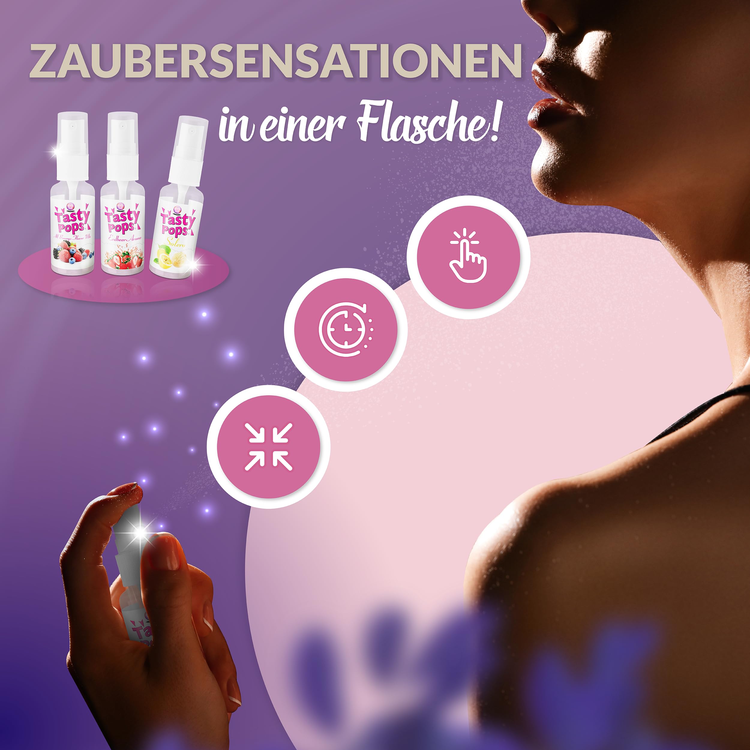 Geschmacks- und Körperspray - auf Wasserbasis - Geschmacksspray Körper für sie und ihn - 100% vegan - Set Best-Of (All Berrys, Erdbeere, Pfirsich-Maracuja)