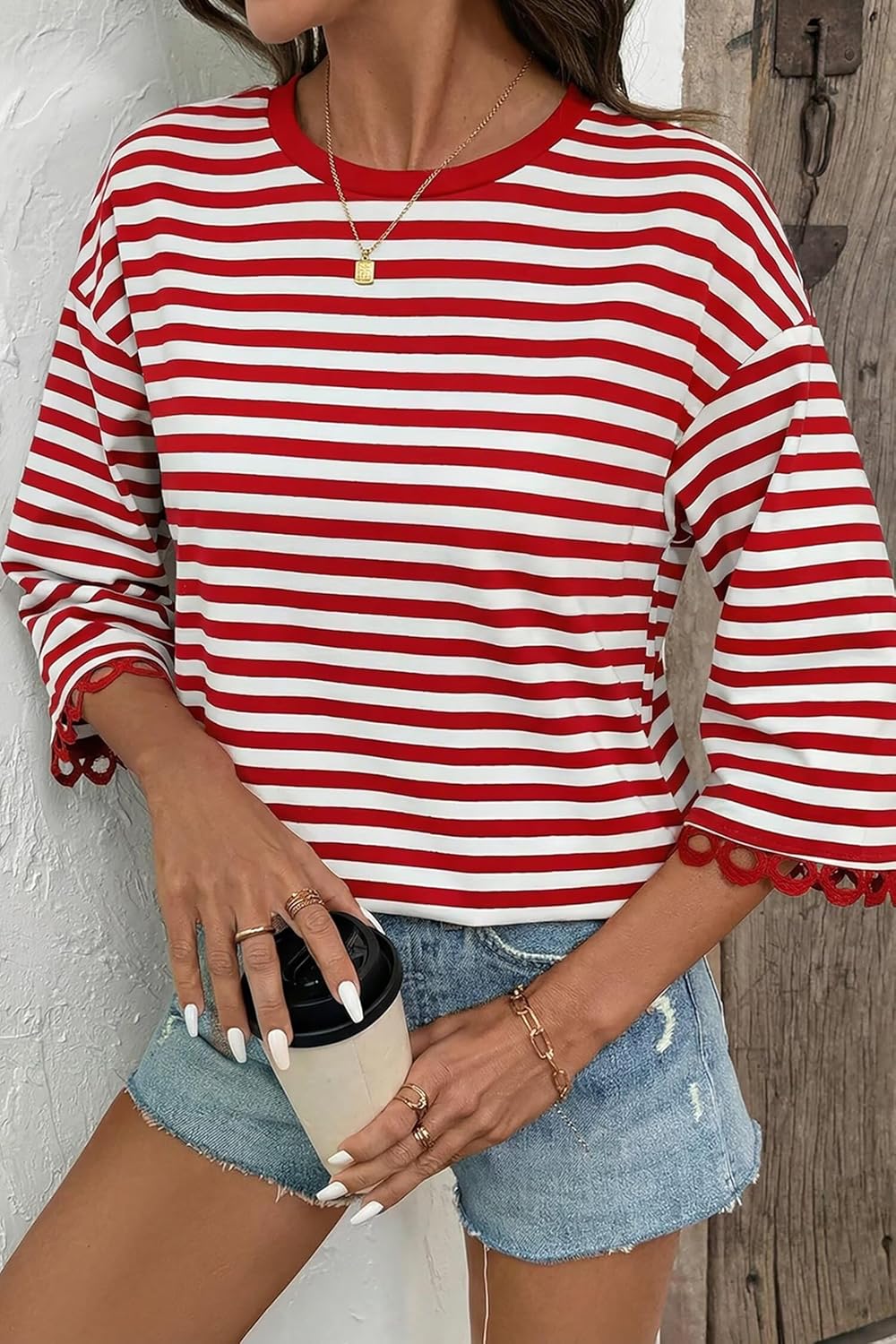 Dokotoo Sweatshirt for Women Long Sleeve Striped Oversized Sweatshirts Casual Crewneck Pullover Top 2026 Summer Outfits - Image 2
