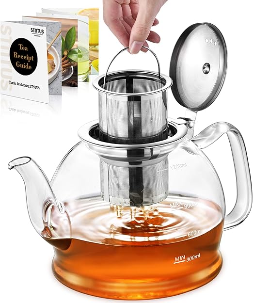 STNTUS Glass Teapot, 40 oz. / 1200 ml for Loose Tea, Glass