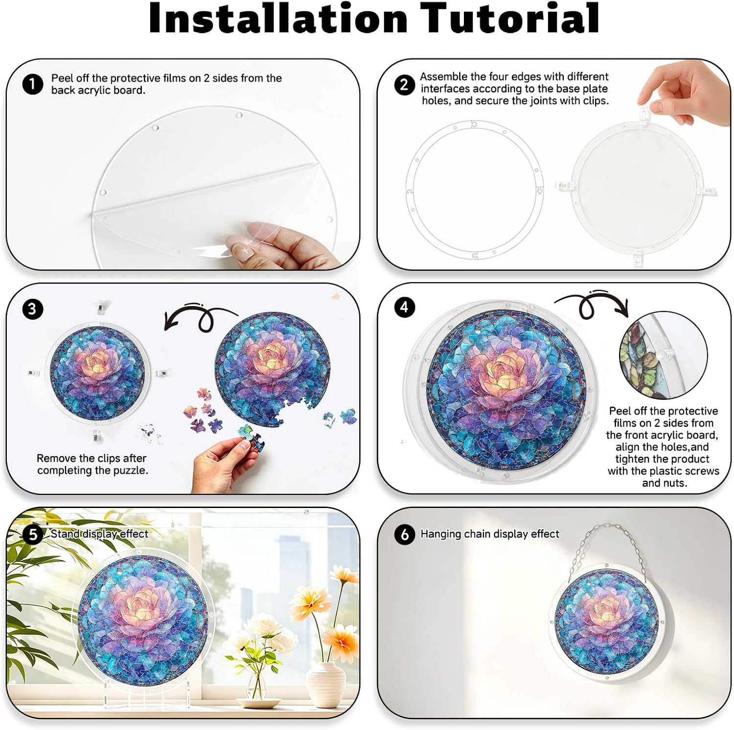 Acrylic Puzzle Suncatcher DIY Transparent Flower Jigsaw 82 PCS | DIY Hanging,Garden Decor,Ornament