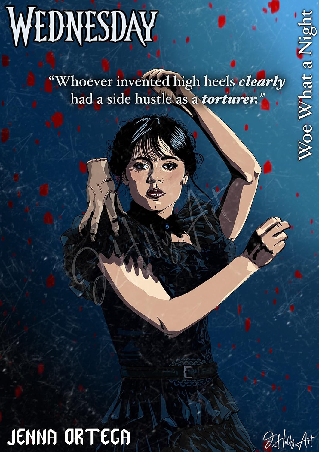Wednesday Addams “Woe what a night” fanart poster Jenna Ortega print