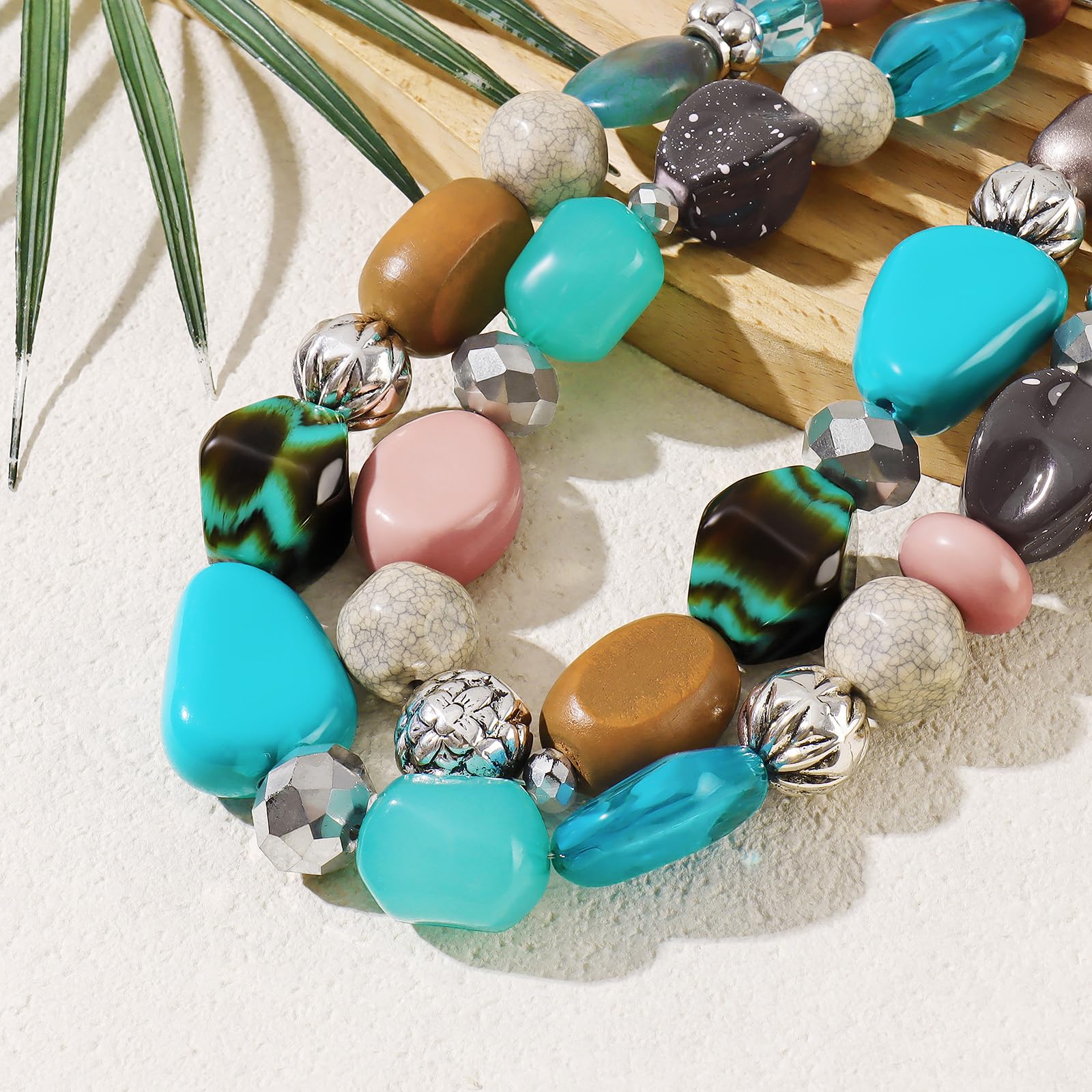 Bocar Collier 2 rangs à grosses perles Pour femme