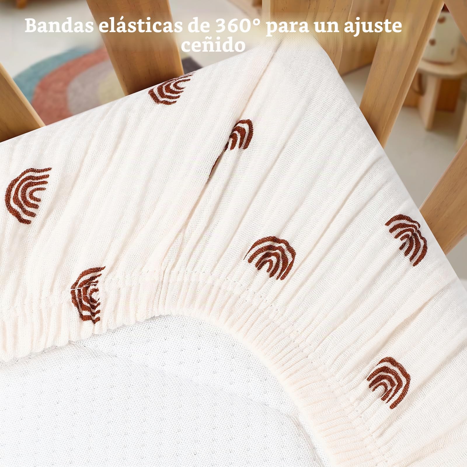Sábana Bajera para Cuna de Bebé 80x40cm, Algodón Muselina Protector de Colchón, Cesta de Moisés, Moisés, Funda de Colchón para Recién Nacidos para Cunas, 2 Unidades, Arcoíris