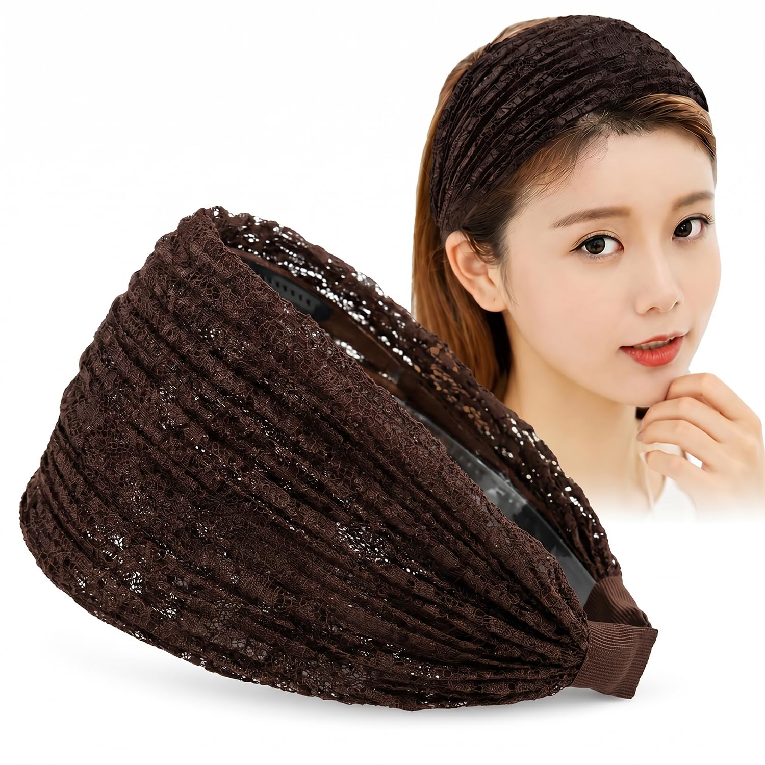 MOMISY Workout Hair Bands | Sweat-Proof Your Gym Fitness Soft Wide Head Band Running Yoga Sports Bandana for Girls Women (Brown)-image-17