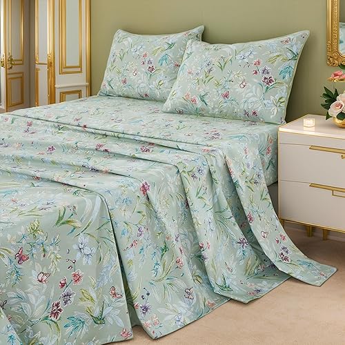 Miniatura 2 de Brandream Juego de ropa de cama de estilo jardín con diseño floral de mariposa, elegante pintura en acuarela, tamaño Queen, colección de ropa de