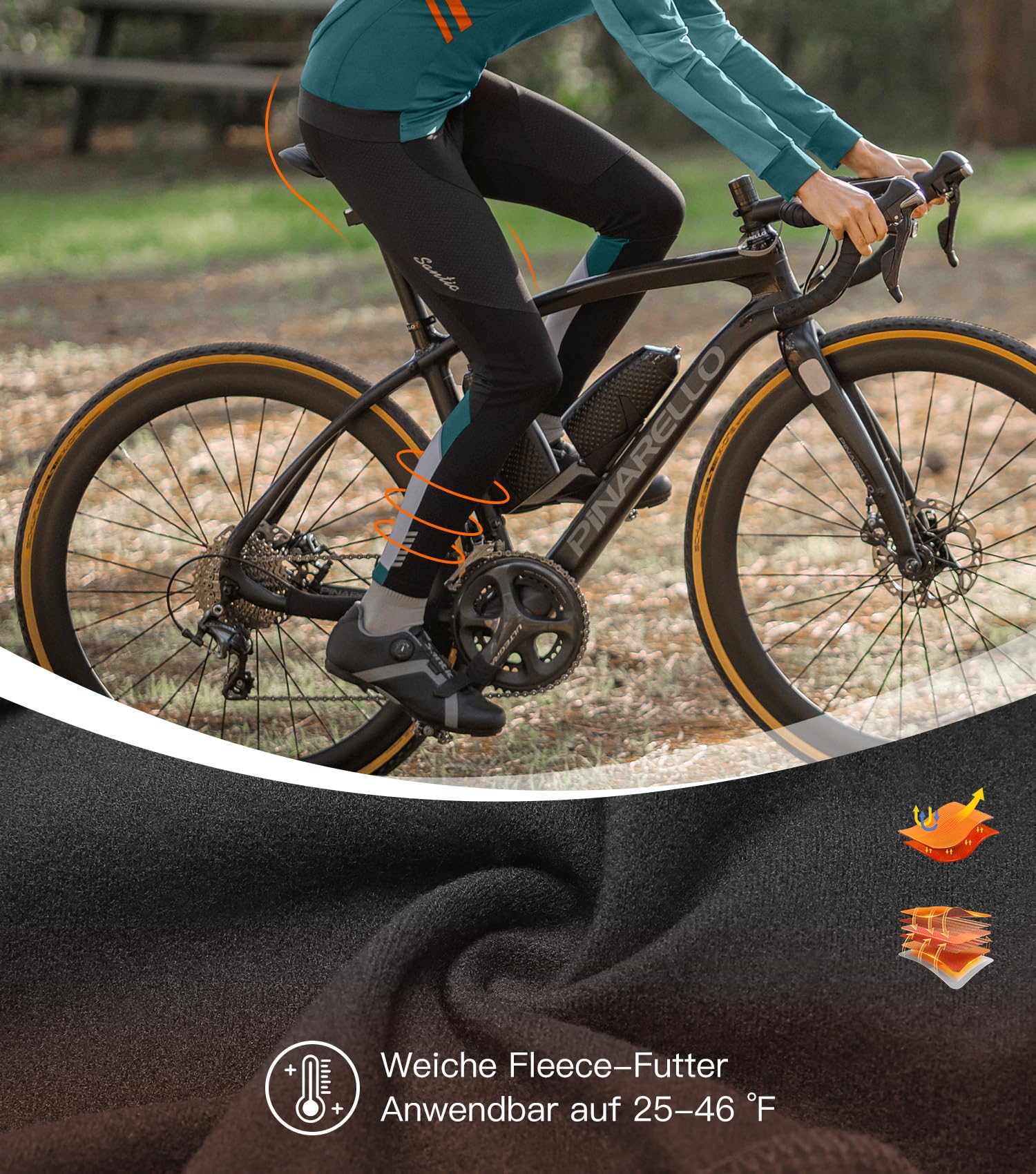 Santic Hiver Longues Pantalon Cycliste Femme Rembourré Polaire Fleece Leggings de Vélo Collants de Cyclisme VTT Respirant Noir Rose