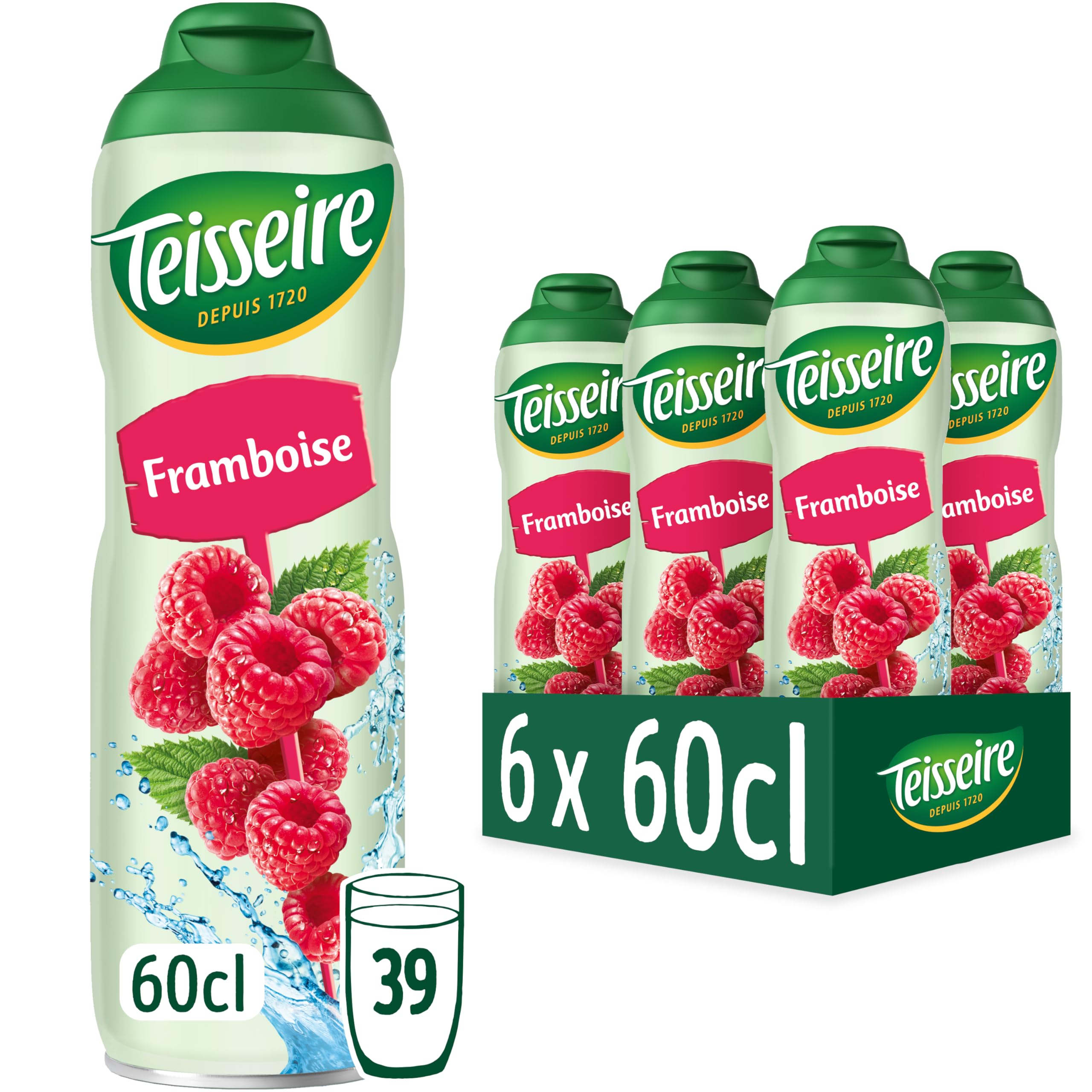 Teisseire Sirop de Framboise pour Boisson Rafraîchissante, Cocktails, Bidon Recyclable 6x60cl