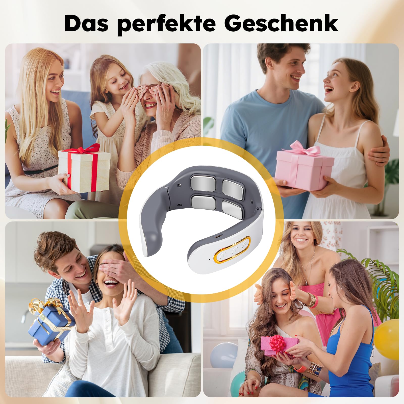 Neurotex Nackenmassagegerät,Mit Stimme und Bio-Neuro-Modulation,Tragbares Beheiztes Nackenmassagegerät,6 Modi,9 Intensitätsstufen,Elektrische Lmpulse Gegen Schmerzen für Damen Herren(Weiß)