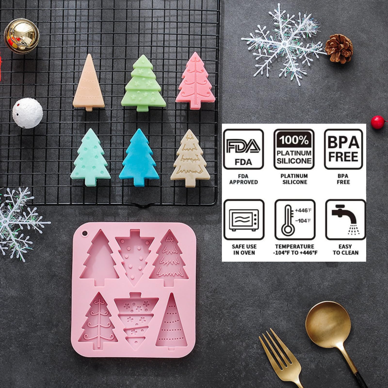 Christmas Tree Silicone Mould,1PC Xmas Tree Chocolate Mould Tray Baking Mould Soap Melt Candy Cake Jelly Baking Molds for Christmas Decoration Family Party DIY - Image 4