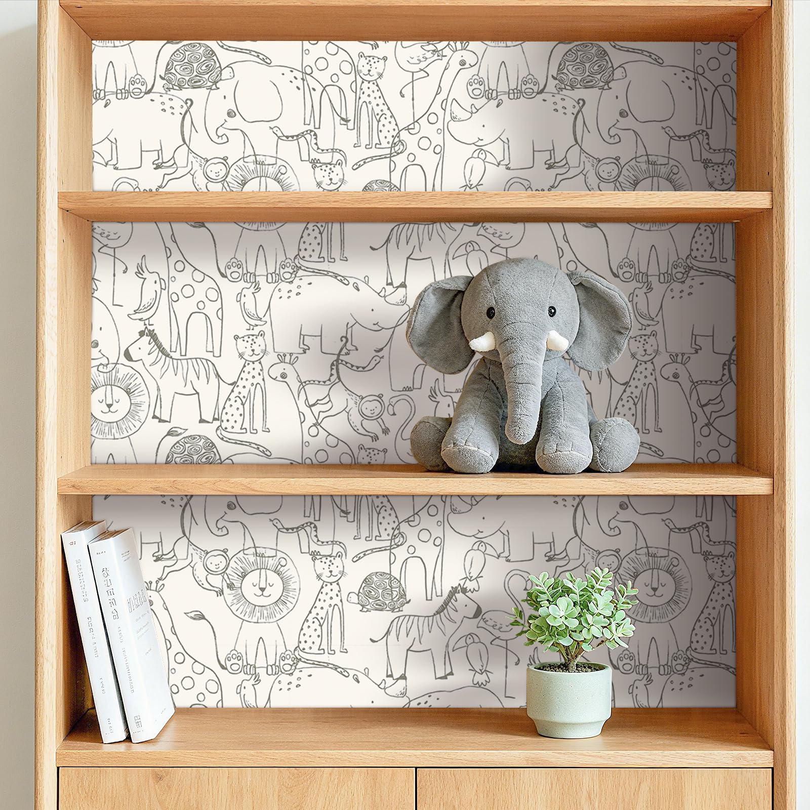 Livelynine Papel Pintado Pared Infantil Animales 44.5CMx7M Papel Adhesivo Pared Beige con Dibujos Animales Zoológico Dormitorio Infantil Neutro Vinilos Adhesivos para Muebles Infantiles Niña Niño