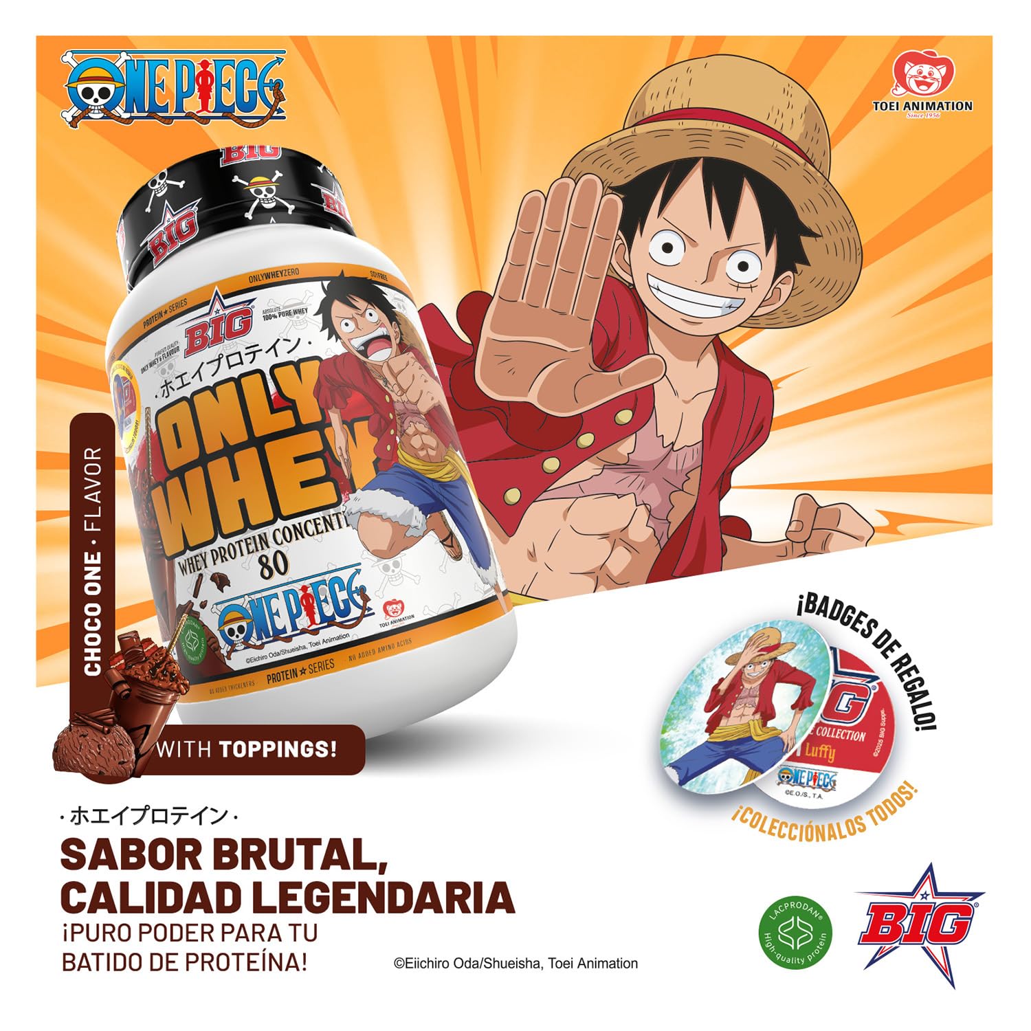 BIG - Whey One Piece - Edition exclusive avec 12 tasses à collectionner. Matière première Premium. Whey Protein pour masse musculaire. Sans lactose (1 kg, Choco One & Milk Chocolat Chips)