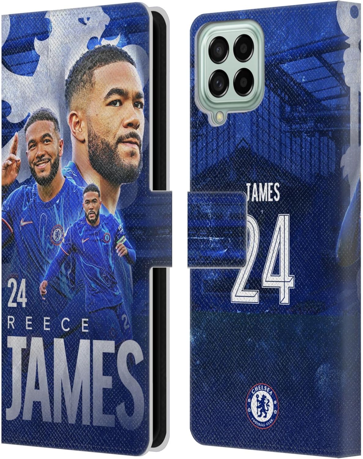 Head Case Designs Officially Licensed Chelsea Football Club Reece James 2024/25 First Team Leather Flip Case Compatible with Samsung Galaxy M33 (2022)