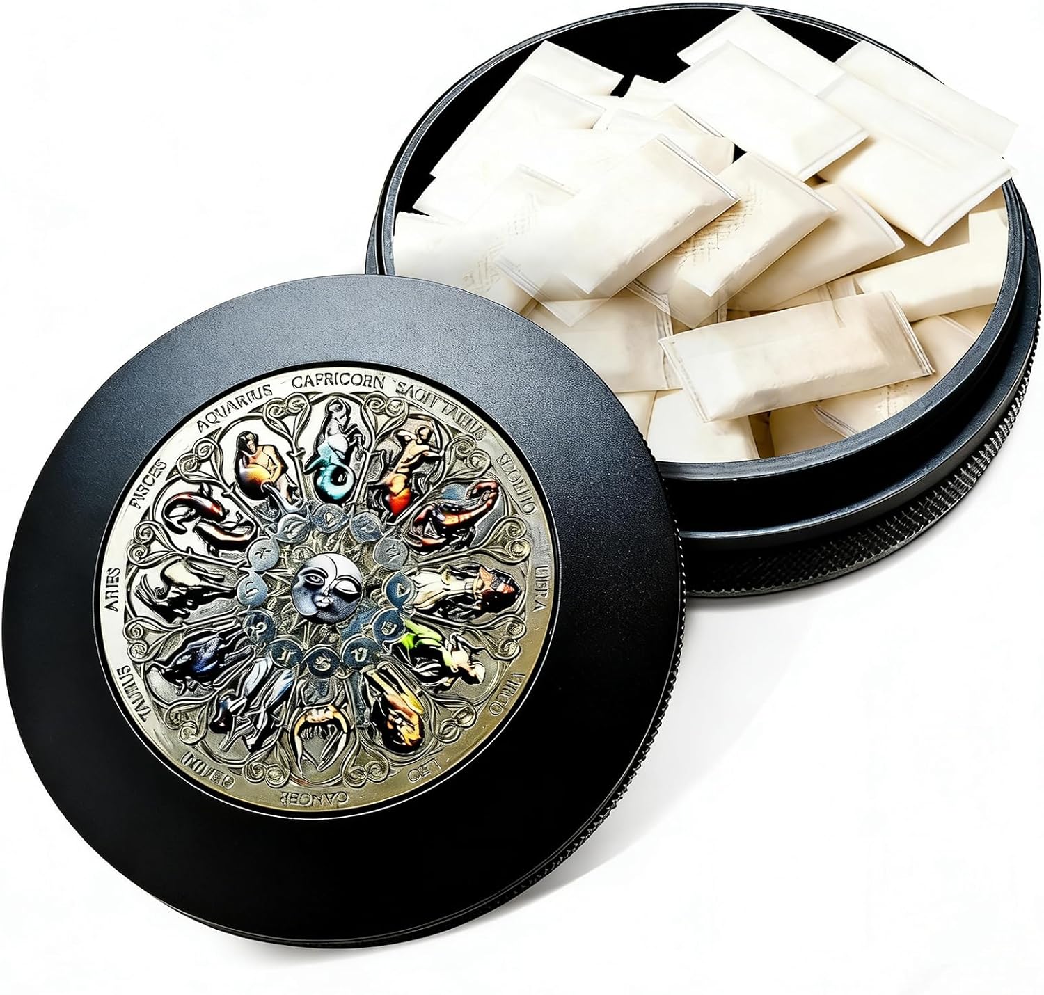 12 Zodiac Signs Metal Can | Metal Container | Pouch Container | Small Storage Tin | Relief Craftsmanship | 3D Effect