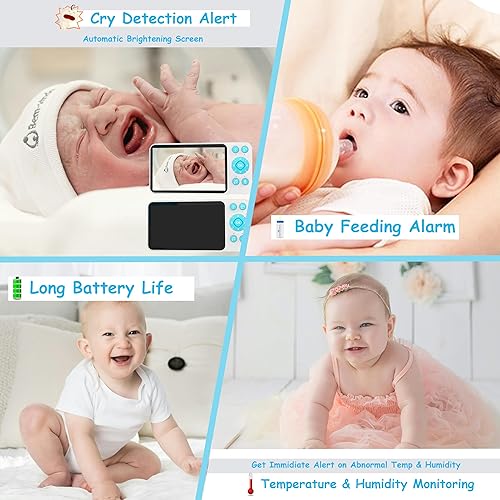 Miniatura 7 de Monitor de bebé WiFi con pantalla de 5 pulgadas y cámara HD de 1080p, monitor de video con audio bidireccional, zoom 4 X y 8 canciones de cuna,