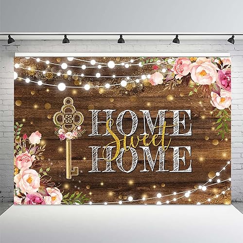 Miniatura 2 de MEHOFOND Telón de fondo rosa para fiesta de inauguración de la casa, vinilo de 7 x 5 pies, plegable, impresión digital, madera rústica, rosa,