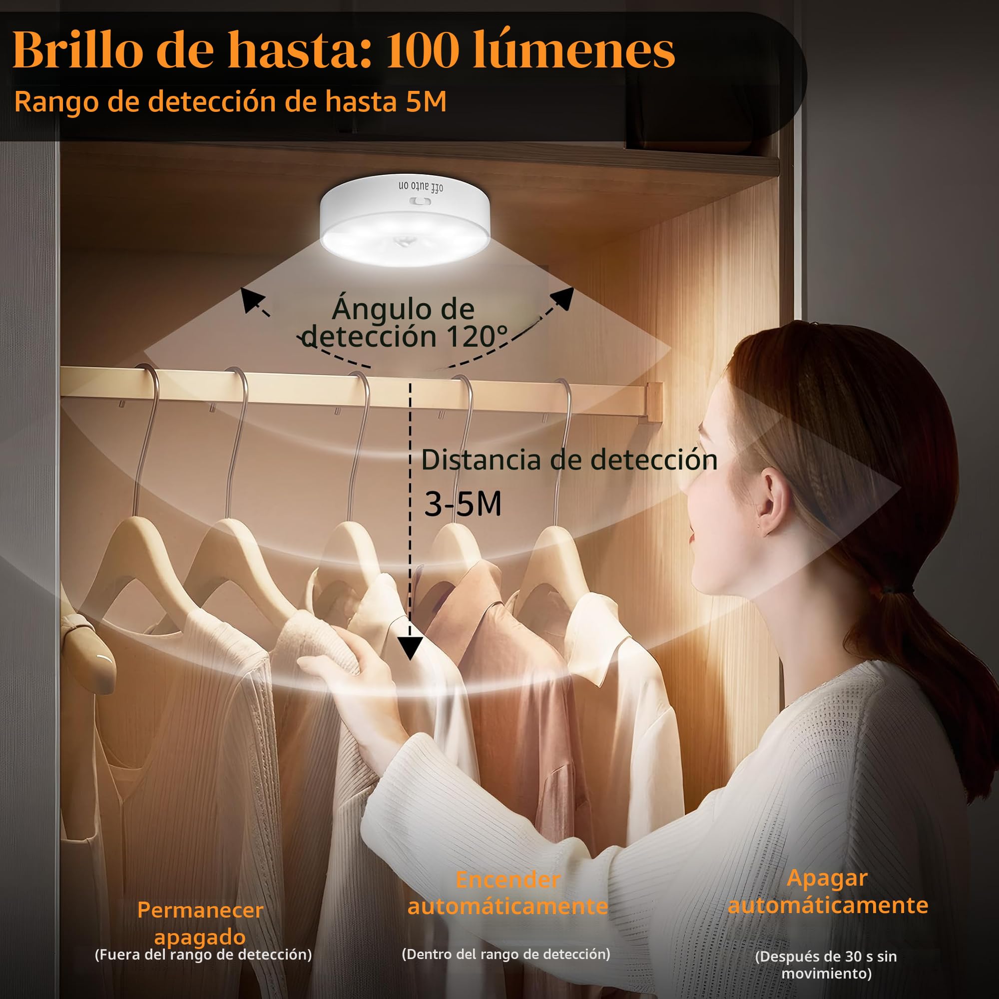 6 Pack Luz Led Nocturna con Sensor de Movimiento,12 LED, Lámpara LED Recargable USB, Luz Nocturna para pared, iluminación de armario, sensor de movimiento interior para escaleras, dormitorio, cocina.