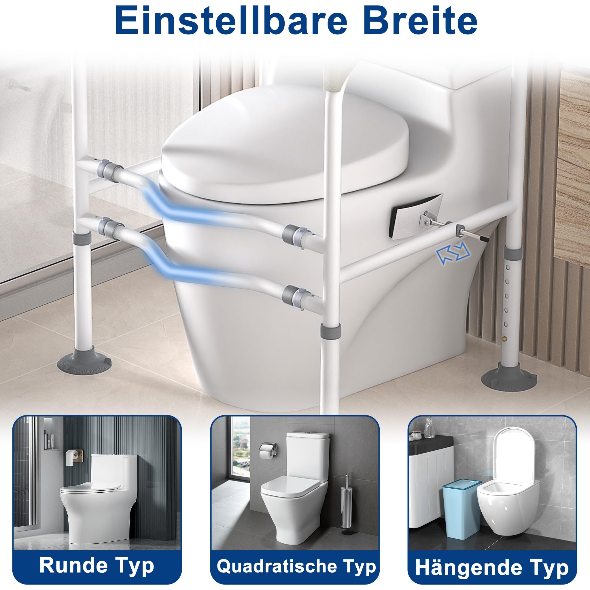 Aufun Aufstehhilfe Toilette, Höhenverstellbar Toilettensitzerhöhung mit Armlehnen, Robust WC Aufstehhilfe Ohne Bohren, Toiletten Haltegriffe für Senioren und Menschen mit Mobilitäts-Einschränkungen