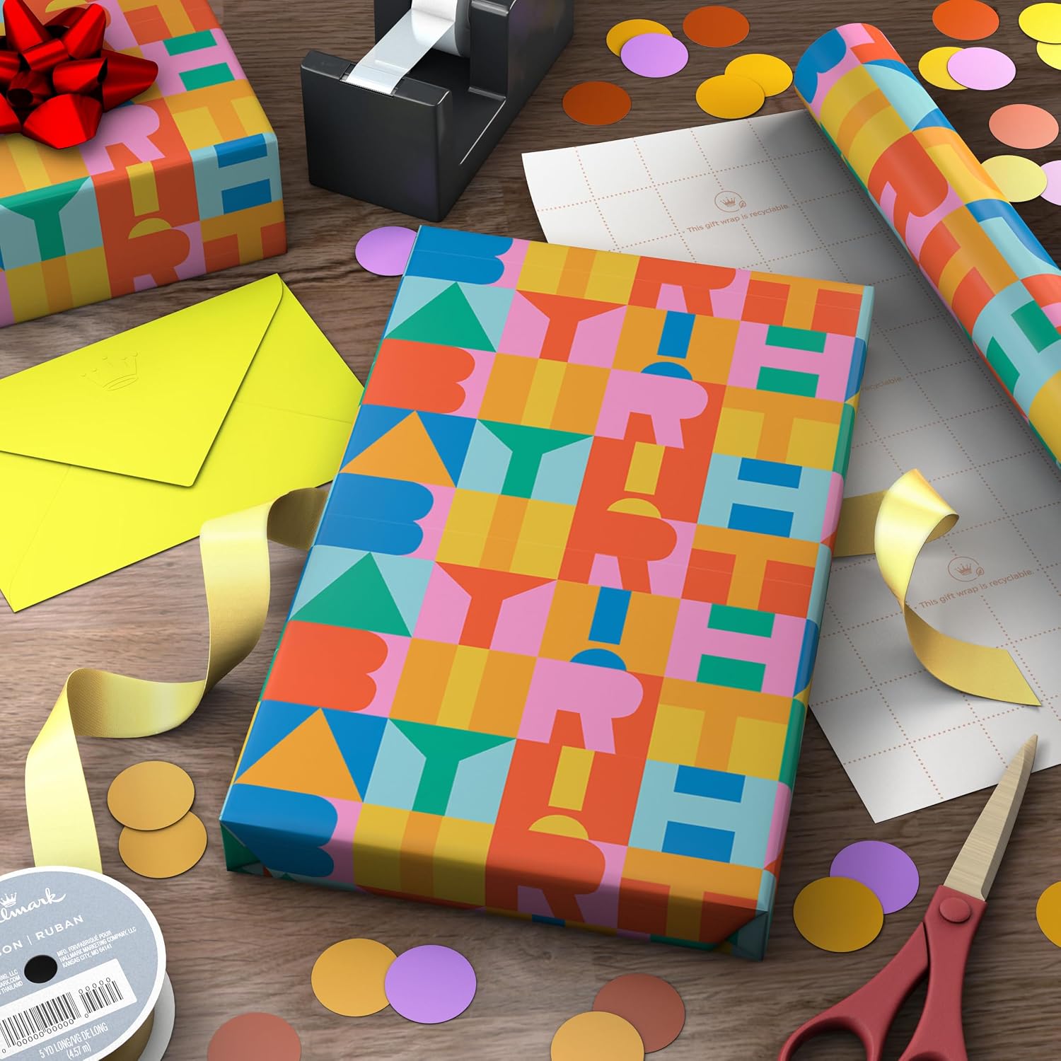 Hallmark Birthday Wrapping Paper Mini Roll (Rainbow Letters) 40 Sq. Ft. image 2
