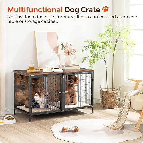 Miniatura 2 de Mueble de jaula para perros para 2 perros, perrera de 43.3" con divisor removible, mueble para perros pesado y resistente estilo doble jaula