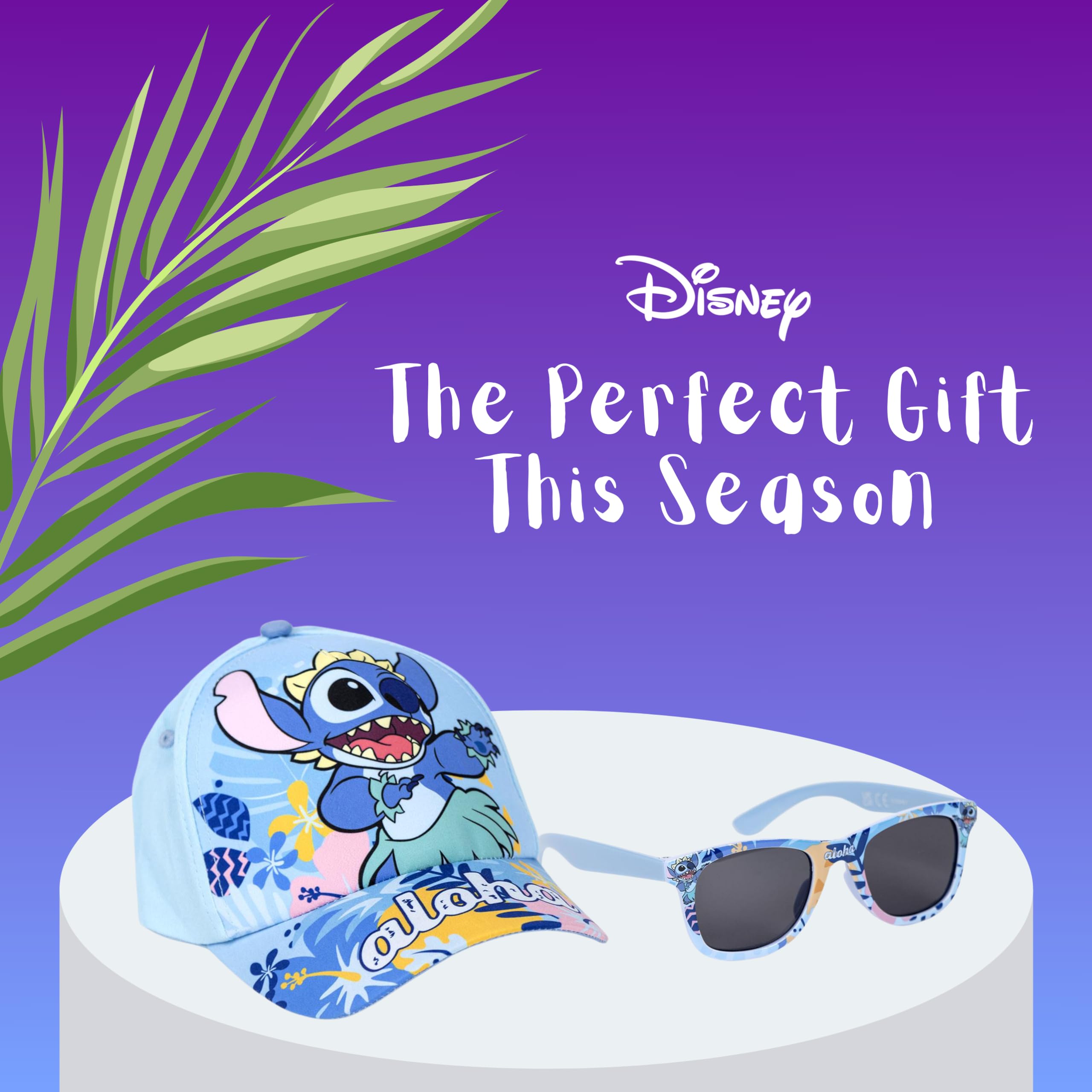 Disney Stitch okulary przeciwsłoneczne i kapelusz dla dziewcząt, ochrona przed promieniowaniem UV, ramka z tworzywa sztucznego, pół, do noszenia na co dzień, dla dziewcząt