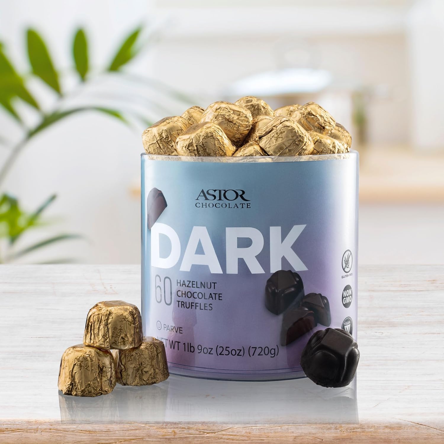 Vegan Chocolate Truffles By Astor Chocolate 60 Count Gourmet Vegan Certified Dairy Free Dark Chocolate Hazelnut Truffles Bulk Tub Premium Candy Gift, Kosher Parve