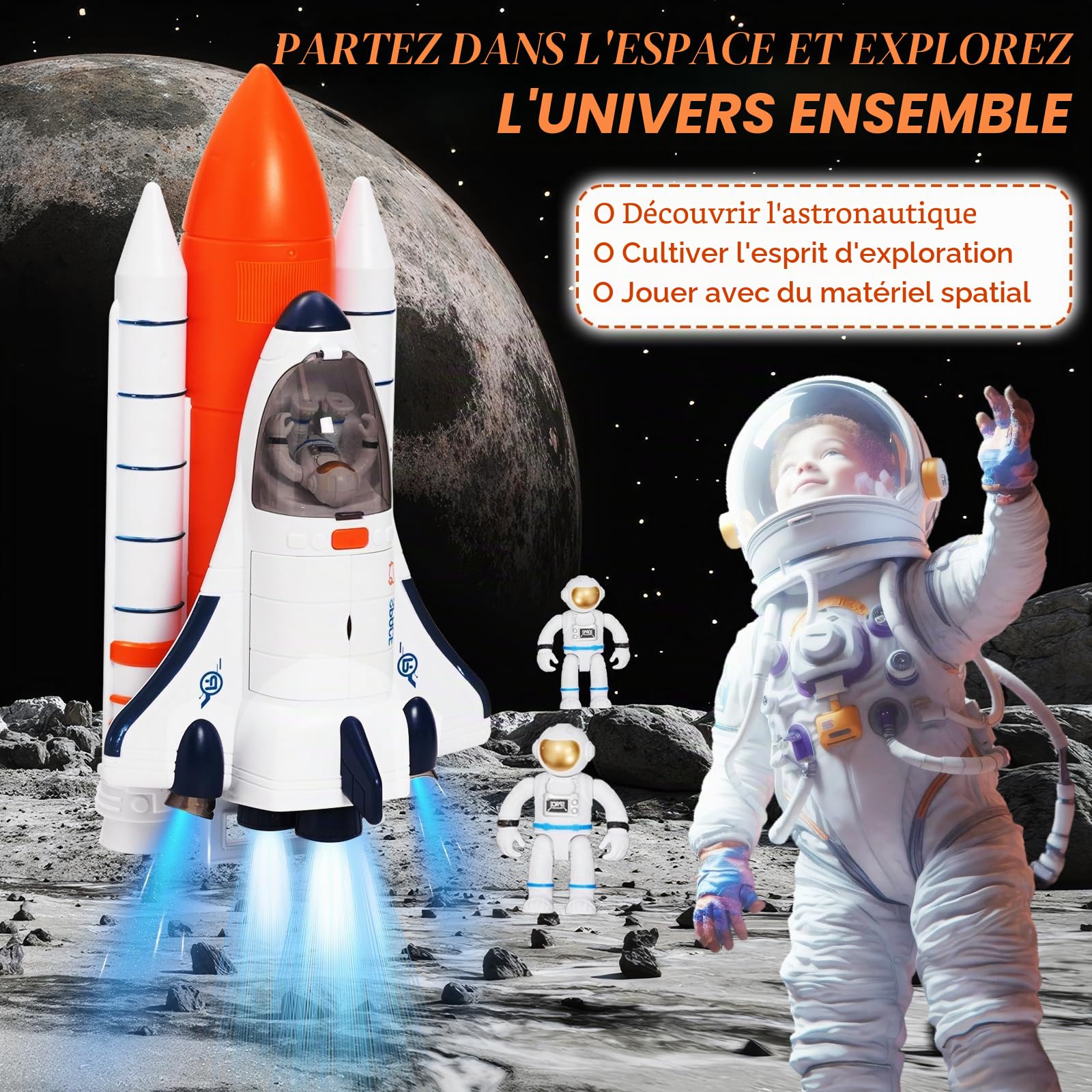 Space Shuttle Jouet fusée pour enfants avec son et lumière 2 astronautes Jouet spatial pour garçons et filles