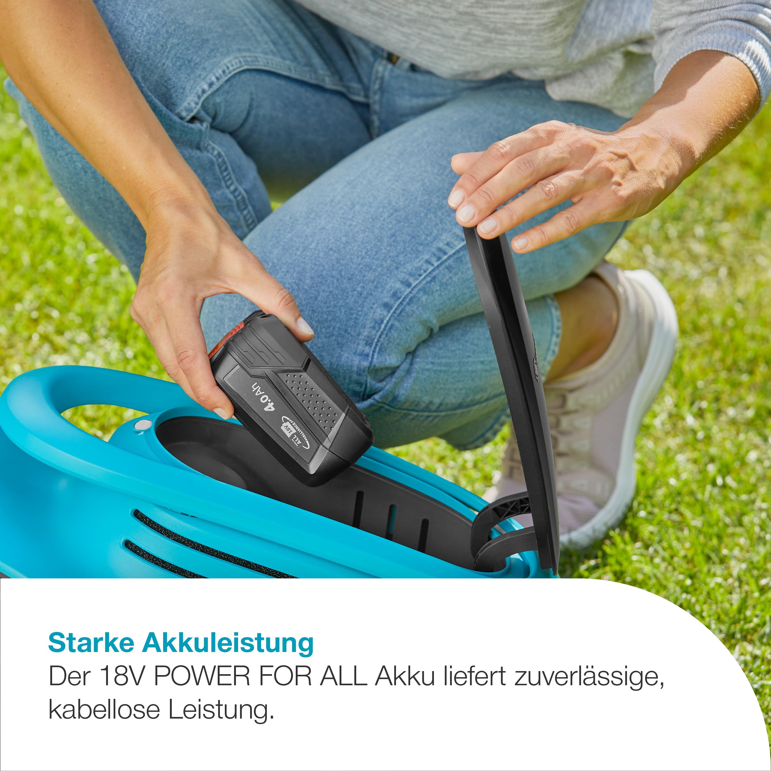 Gardena Akku-Rasenmäher EasyMax 30/18V P4A Ready-to-Use Set: Schneidmesser, Leichtgewicht, Höhenverstellung, Grasauffang, Kabellos (14629-20)