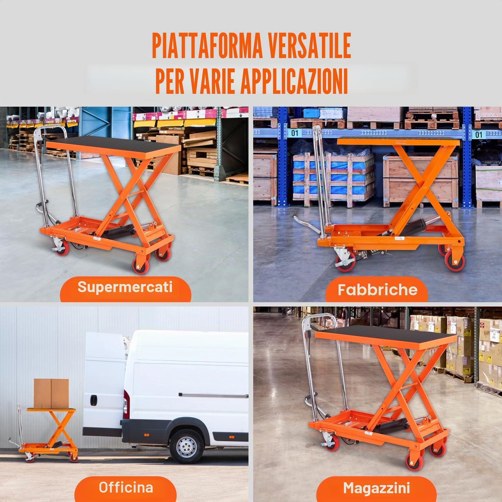 VEVOR Carrello Elevatore Idraulico, Capacità 230kg, Altezza di Sollevamento 220-720 mm, Piattaforma Elevatore Manuale a Forbice Singola con 4 Ruote Cuscinetto Antiscivolo, Carrello Idraulico a Forbice