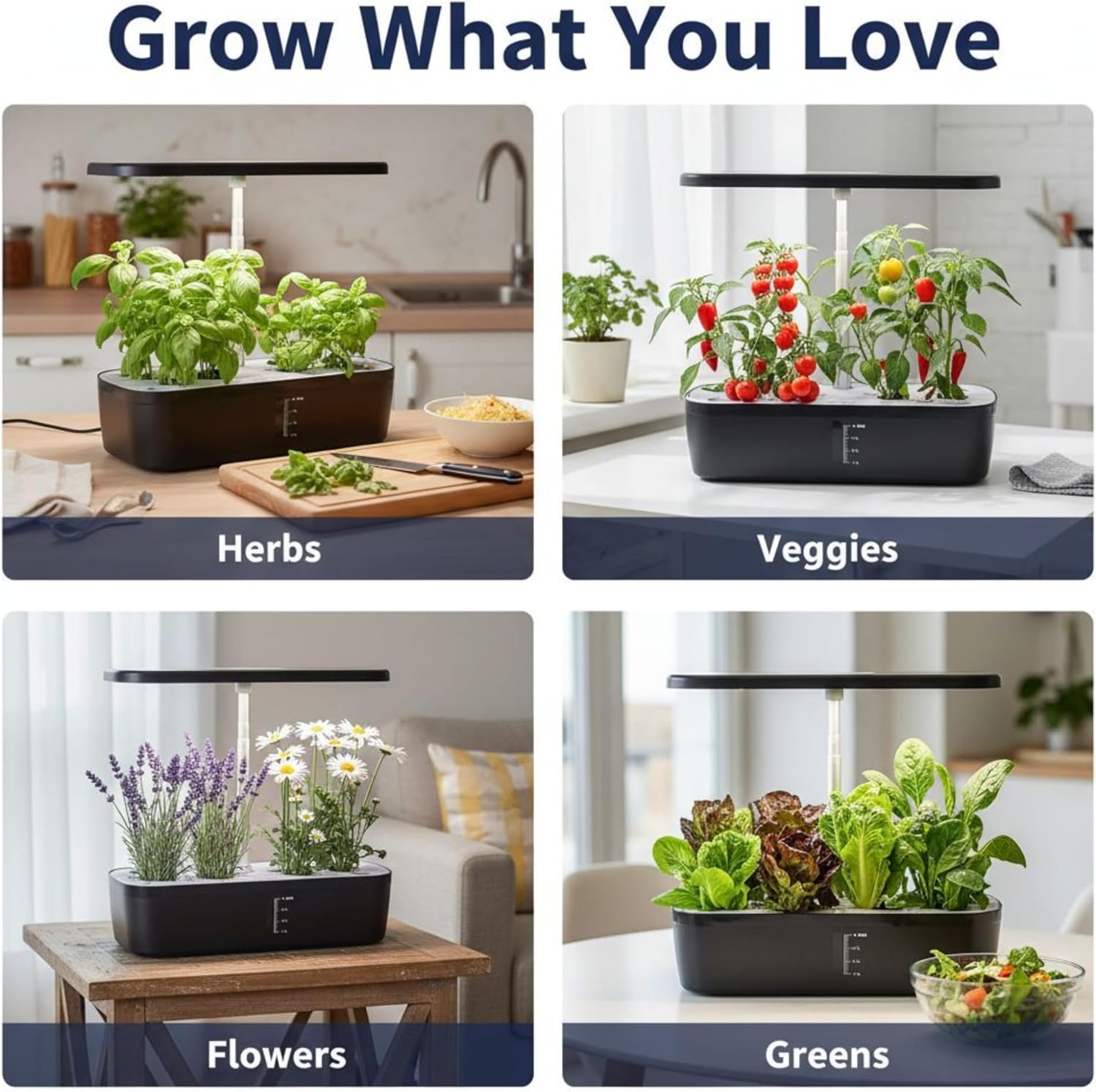 Soil-Free Hydroponics Growing System - 12 Pods with Smart LED Screen, Adjustable Height, 4L Tank, LED Grow Light for Indoor Plants, Grow Herbs Year-Around, Hydro Garden Gifts for Plant Lovers