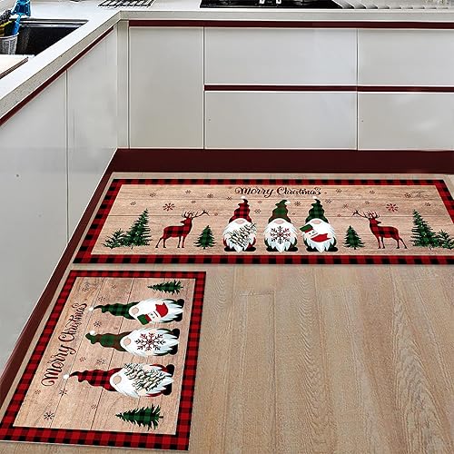Miniatura 3 de Juego de 2 alfombras de cocina de gnomo de Feliz Navidad, para interiores, para invierno, tapete de puerta de Navidad, tapete para decoración del