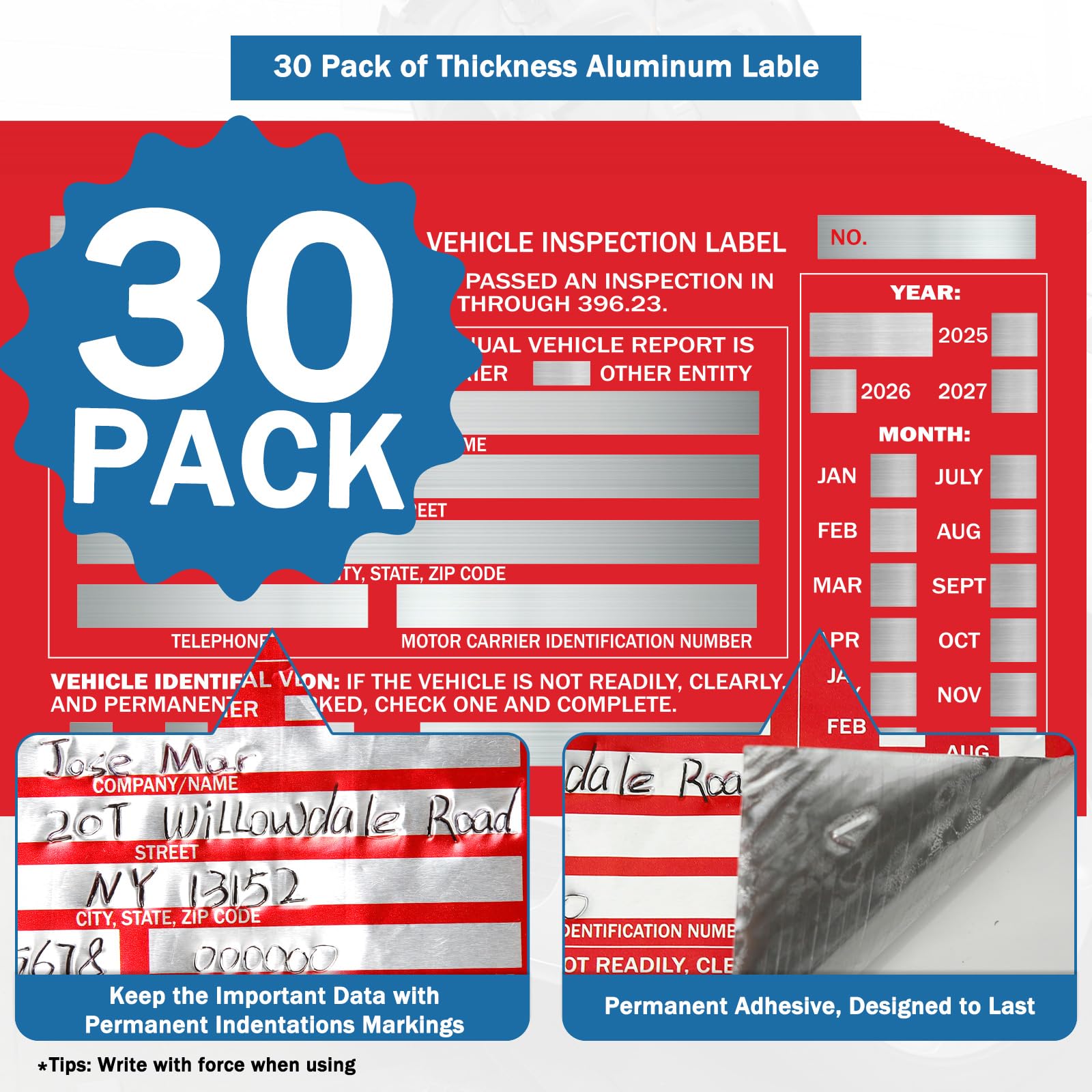 Ten Day Inspection Sticker DOT Compliance Kit With Aluminum Stickers DOT Annual Vehicle Inspection ...