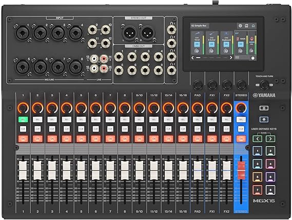 YAMAHA MGX16 Digital Audio Mixer with Touch LCD, Bluetooth, Black | Versatile Mixer with Dual USB, microSD Recording and Expanded I/O Connectivity
