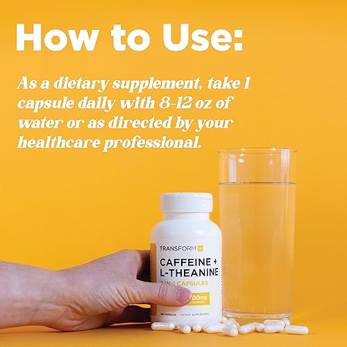 Miniatura 7 de TransformHQ Cafeína y L-teanina (100 mg cada una) 180 cápsulas - Sin gluten, sin OMG