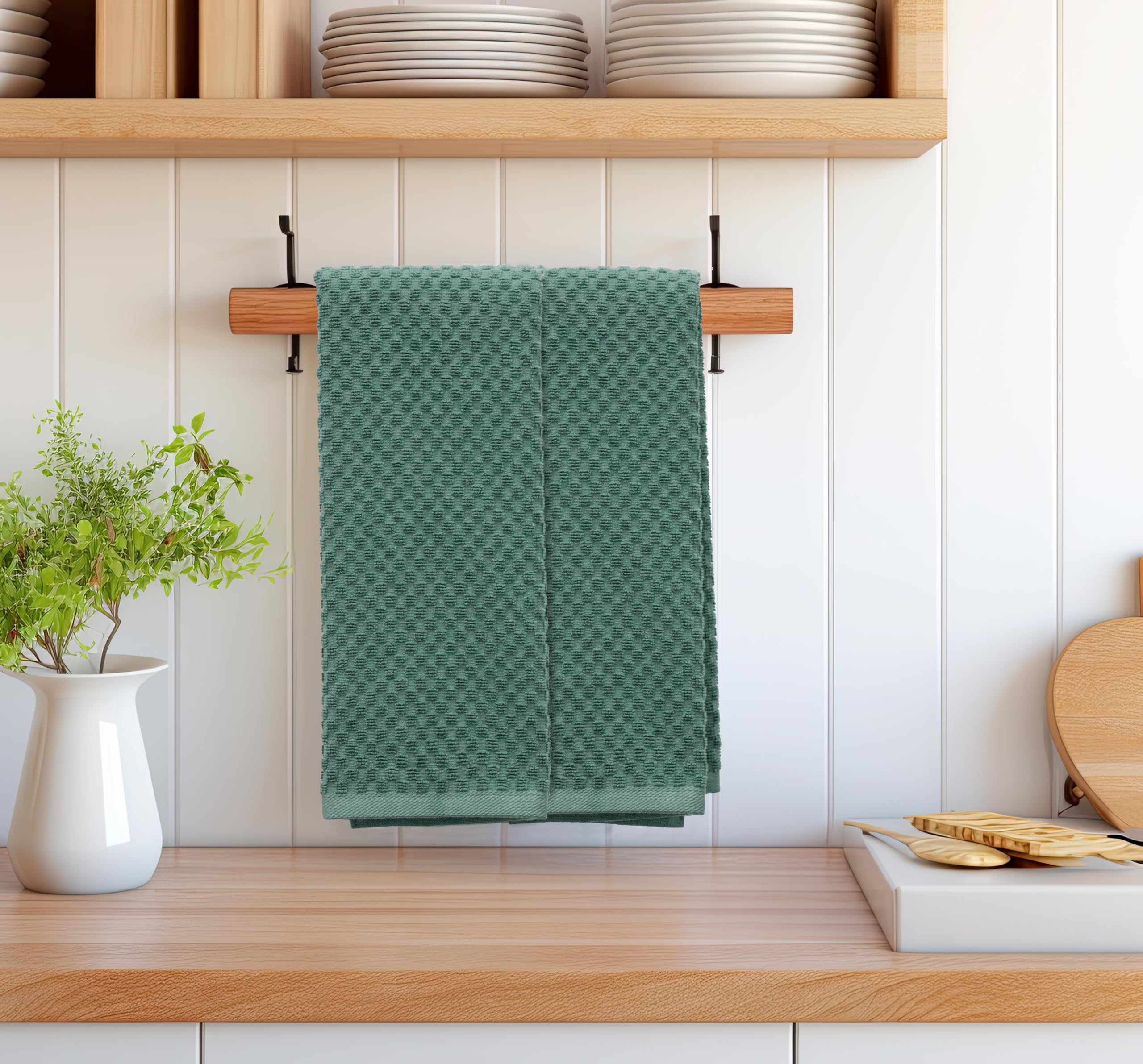 COTTON CRAFT Set di 8 strofinacci in spugna, 100% cotone, trama a nido d'ape, morbidi, assorbenti, ad asciugatura rapida, a basso contenuto di lanugine, riutilizzabili, 40,6 x 71 cm, bianco (seafoam)