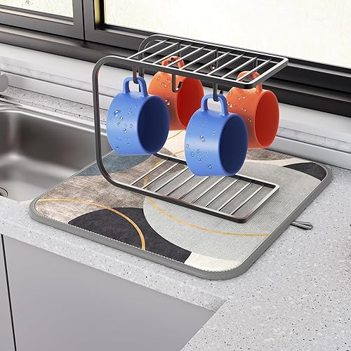 Miniatura 2 de Rnivvi Tapete de secado de platos, tapete de secado de microfibra de estilo mármol de 16 x 18 pulgadas para encimera de cocina, almohadilla