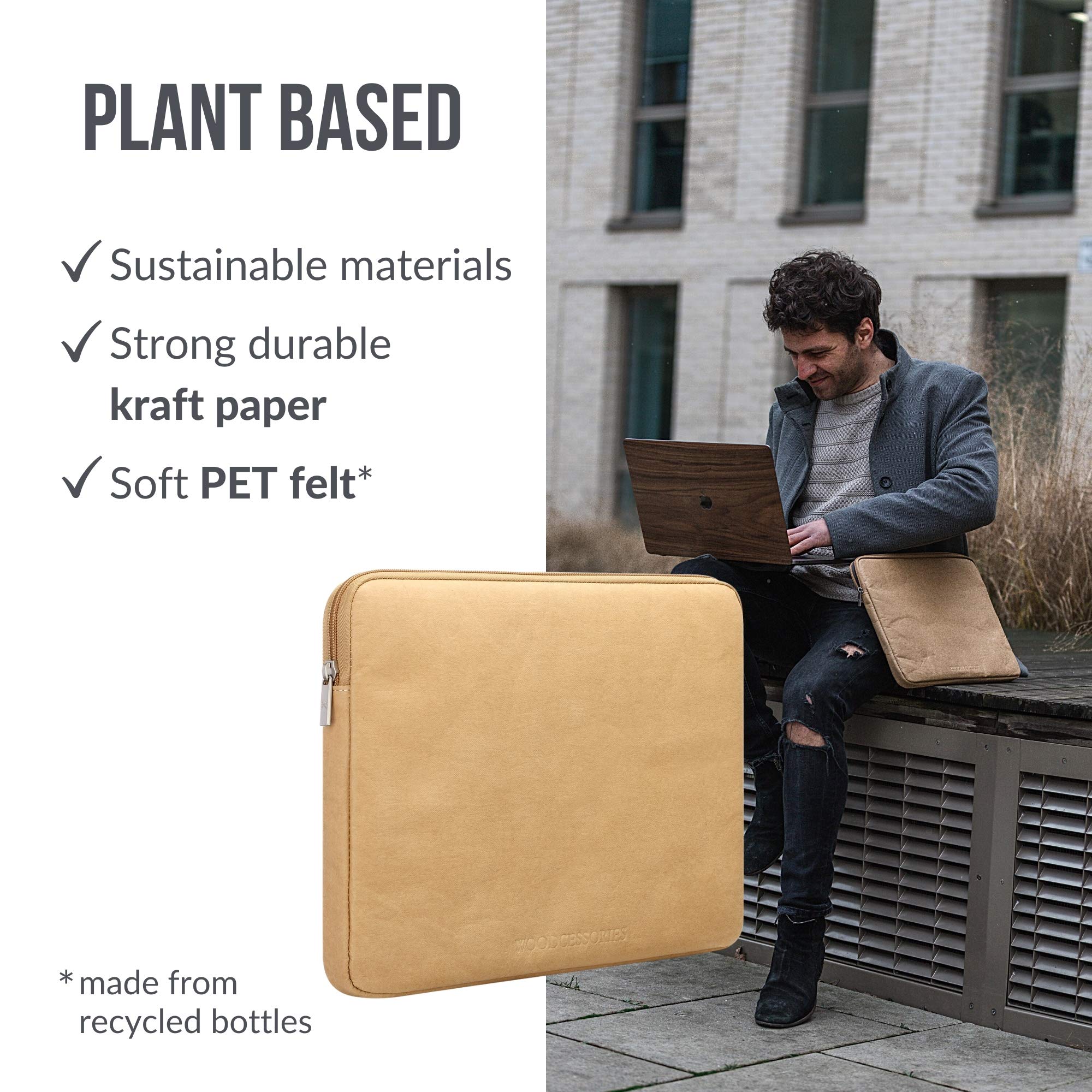 Woodcessories Etui na laptopa o przekątnej ekranu 15-16" | ekologiczna torba na laptopa odporna na działanie wody, brązowe etui ochronne | odporne na uderzenia etui ochronne – wykonane z wytrzymałego