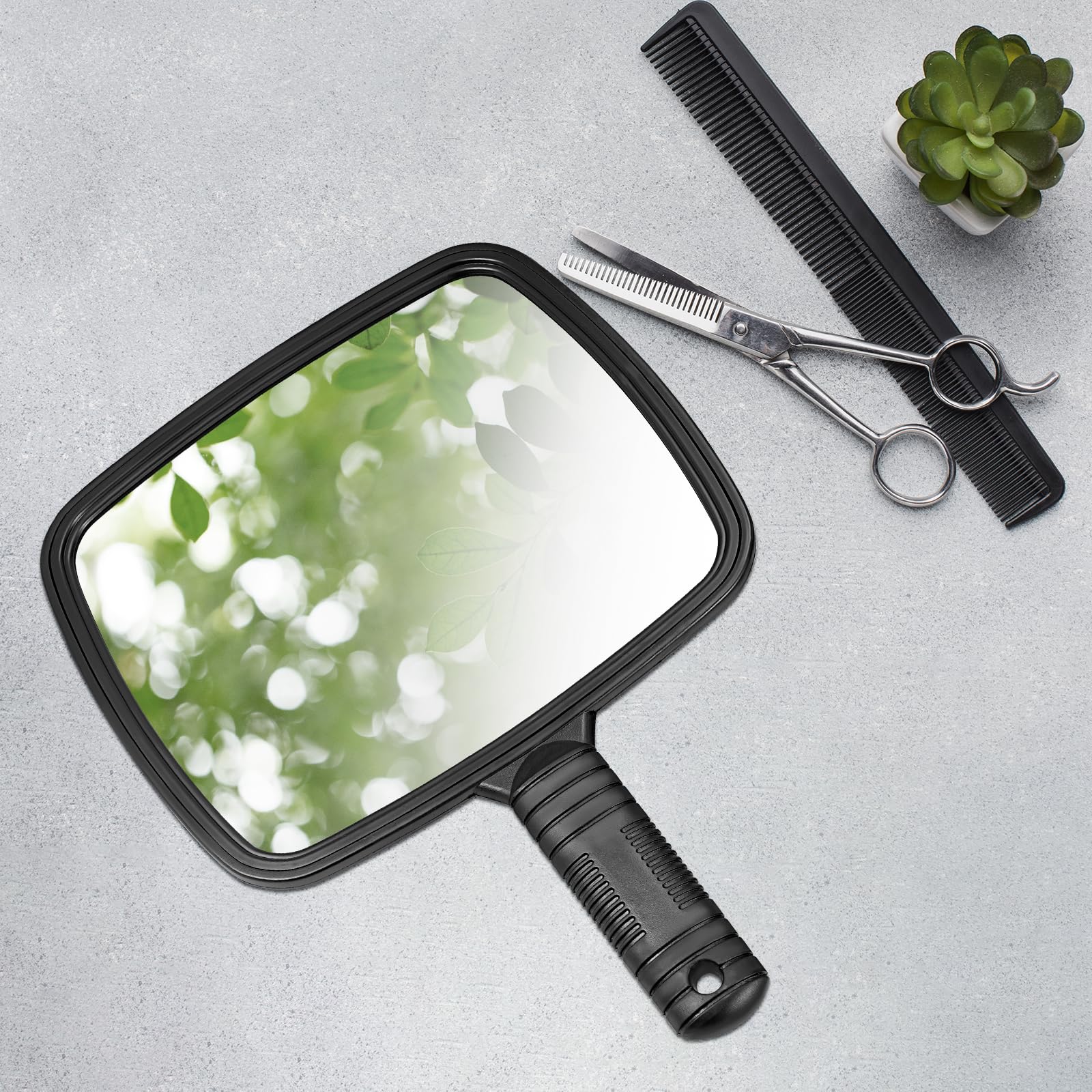 TRIXES Specchio Portatile Professionale per Salone Parrucchiere Barbiere con Manico - Specchio Trucco Portatile Grande e Comodo - Specchietto Dentista - Nero