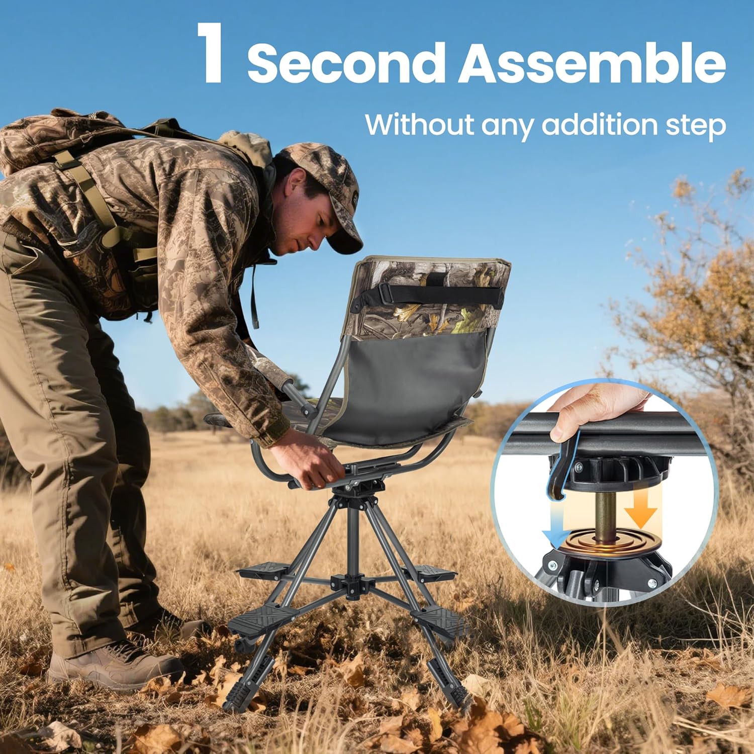 HIGH POINT SPORTS Hunting Chair for Blinds, 360 Degree Swivel Silent Portable Folding Hunting Blind Chair with Stable 4 Legs and Armrest for Hunting Fishing Camping - Image 4