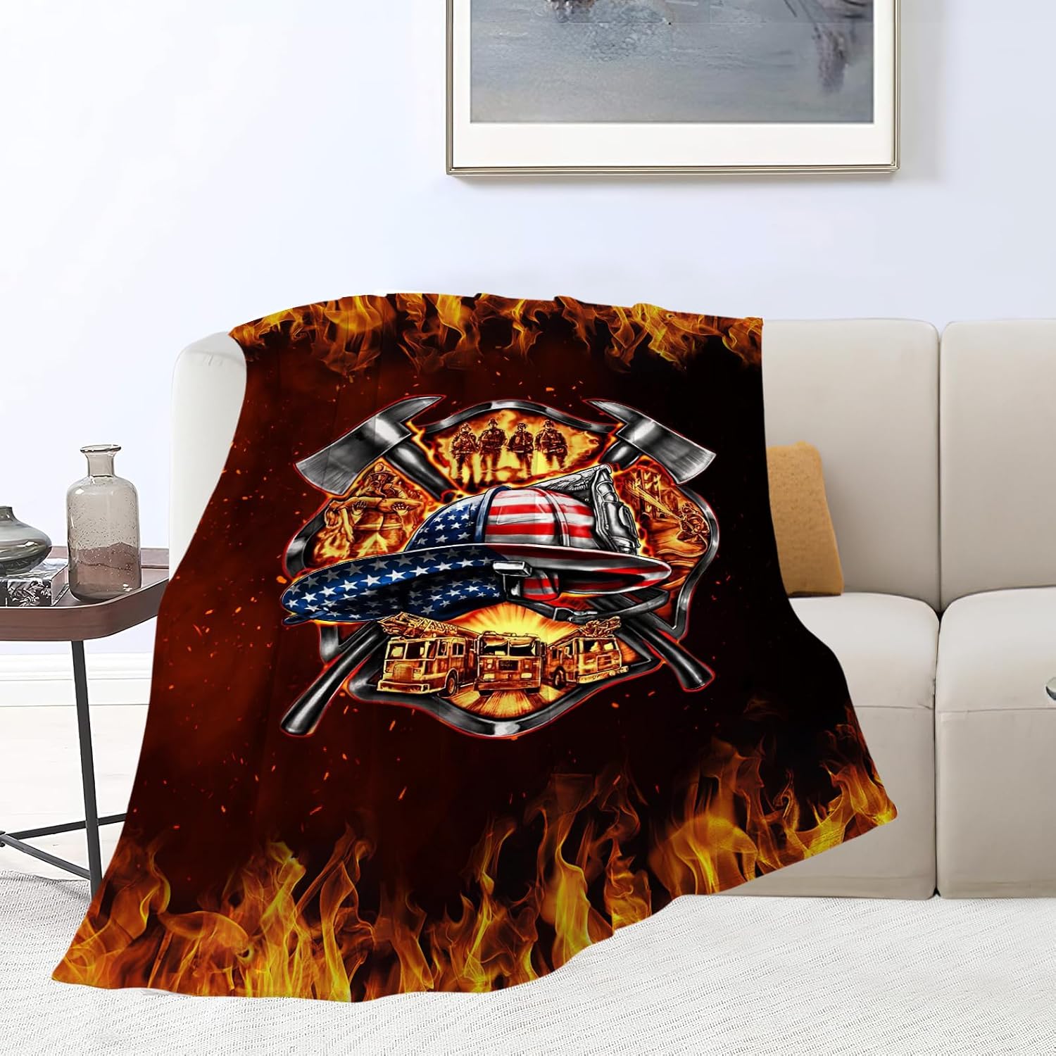 Firefighter Blanket, Fire Fighter Throw Blankets, Fireman Gifts for Men Firefighters Lover Women Boys Girls Adult Cozy Fleece Flannel Bedding Stuff Plush for Couch Sofa Bed Decor 50"X40" - Image 5