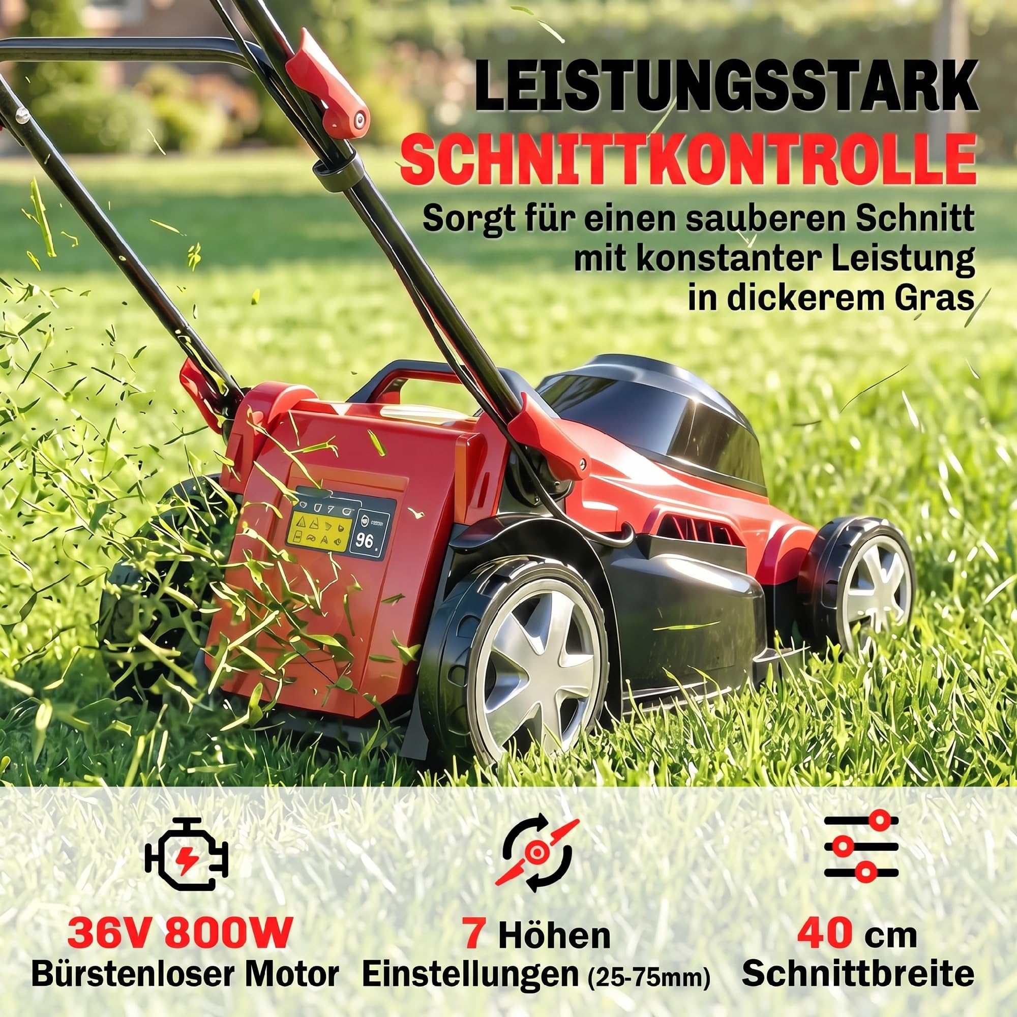 Outsunny Cortacésped eléctrico 800W 40cm Ancho de Corte con Bolsa 45L | Indic. batería, protec. sobrecarga, 7 alturas corte, segadora eléctrica, asas removibles, cortacésped, solo herramienta