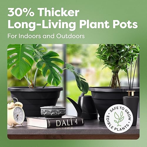 Miniatura 2 de KameL Juego de 5 macetas  Perfectas para uso en exteriores e interiores, macetas gruesas seguras para alimentos para plantas  Macetas negras de