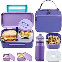 Vista 9 de PIQUEBAR Lonchera para niños con termo de 8 onzas, caja Bento a prueba de fugas con bolsa aislada, botella de agua aislada para niños con pajilla