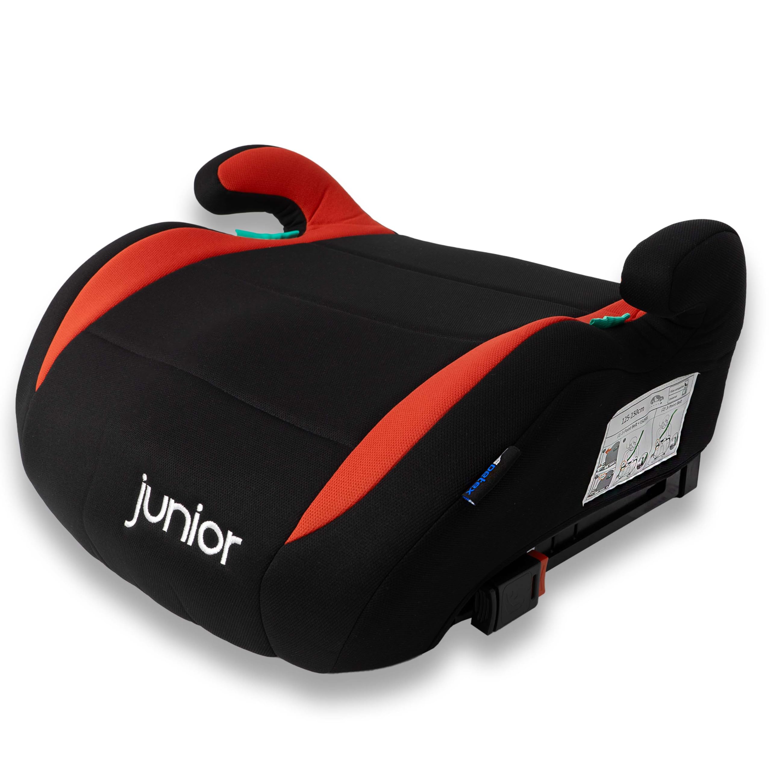 PETEX Podwyższenie fotelika samochodowego z Isofix - Max Plus, i-Size ECE R129, ok. 7 do 12 lat, dla wzrostu od 125 do 150 cm, podwyższenie siedzenia, czerwone