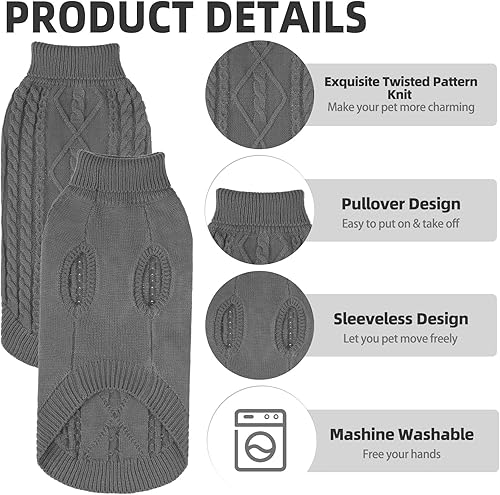 Miniatura 5 de PUPTECK Abrigo de invierno para gatos, ropa de punto suave y cálida para clima frío, para gatitos y perros pequeños en interiores y exteriores,